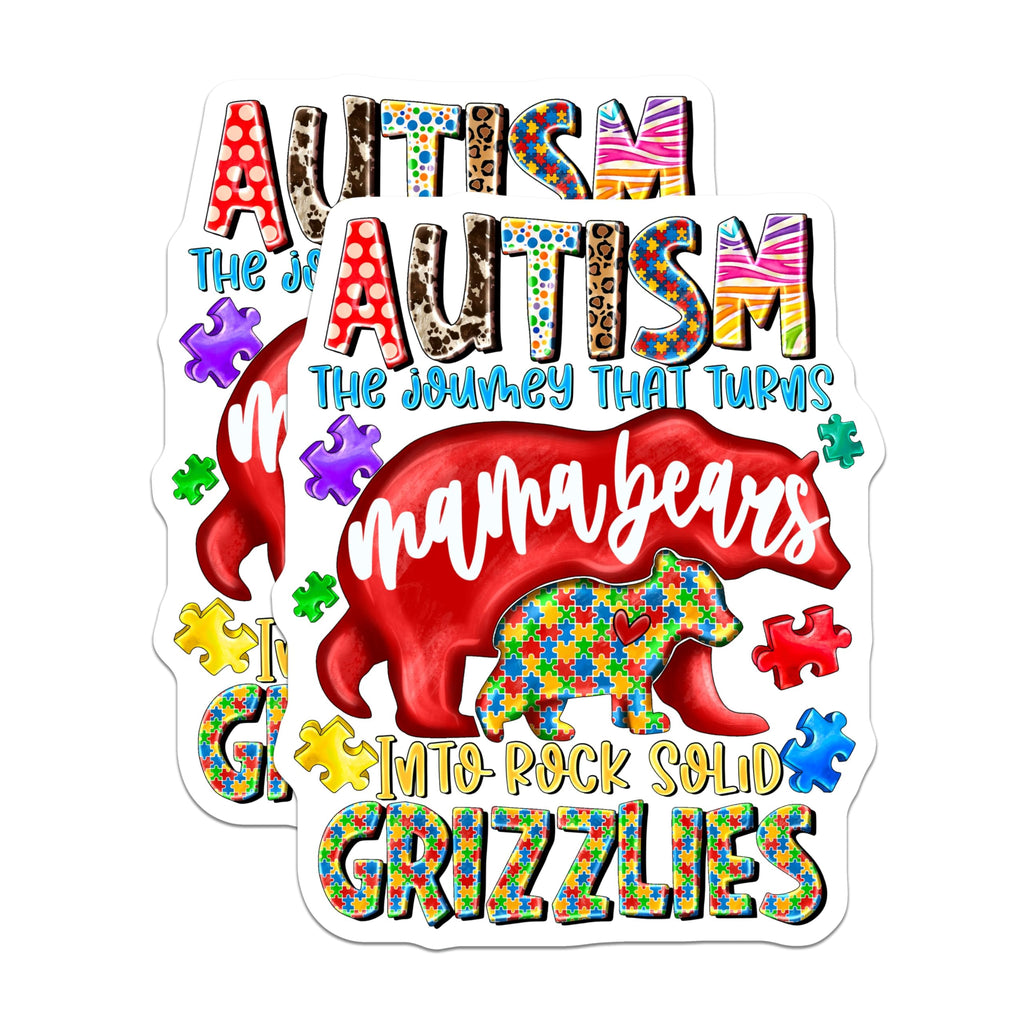(2 Pack) Autism Awareness Magnets - Mama Bear Strength Journey - Puzzle Piece Neurodiversity Advocacy Statement - 5 Inches On Longest Side - Thick Durable Magnet - Made in USA - MAG24746