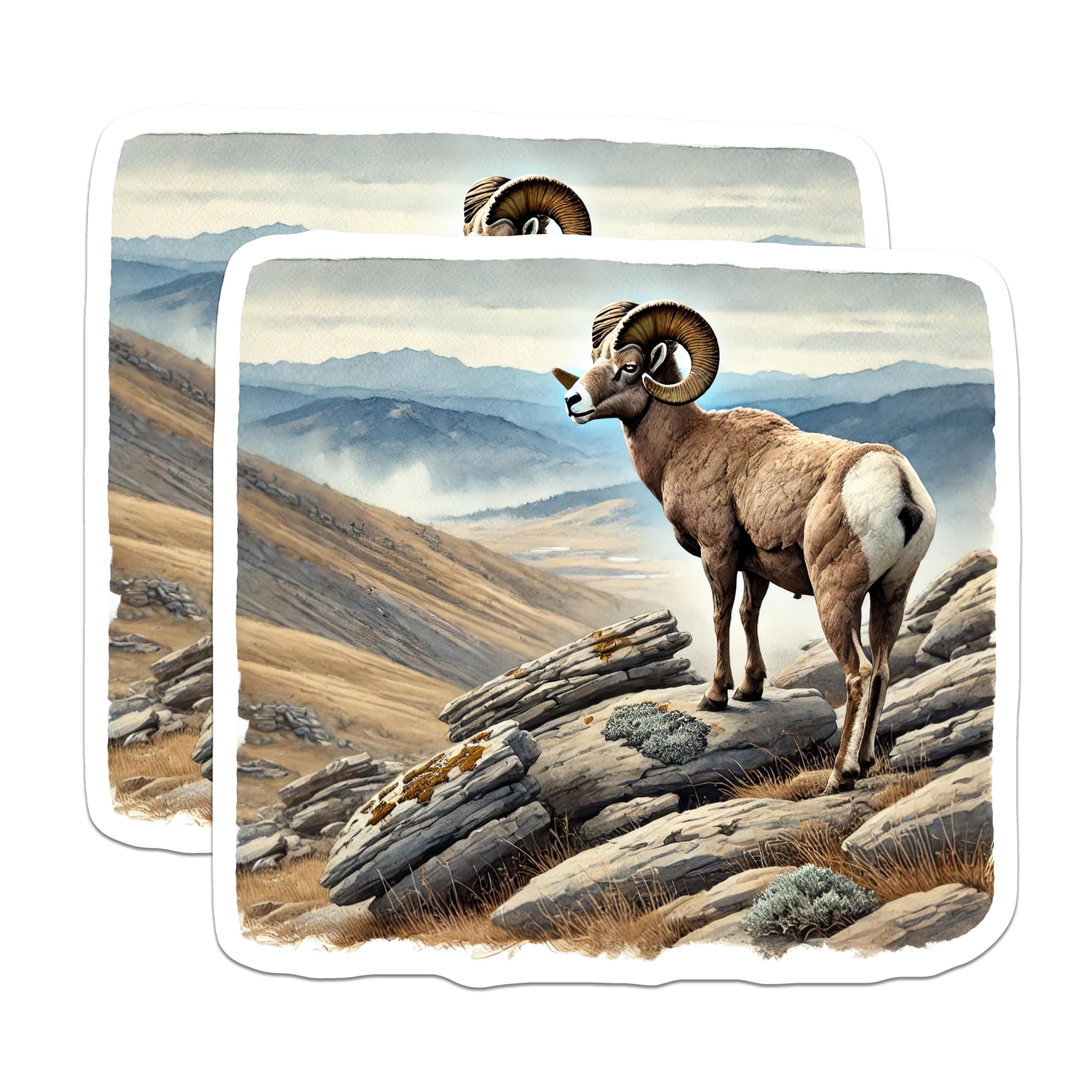 (2 Pack) Bighorn Sheep Magnets - Mountain Ram Decor - Wildlife Fridge Decorations - 5" On Longest Side - Premium Magnet - for Cars, Refrigerators, Toolboxes, Lockers - Made in USA - MAG18233