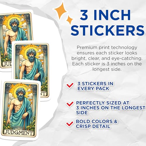 (3 Pack) Judgment Tarot Card Decals - Major Arcana Decal - Spiritual Laptop Decals - 3 Inches On Longest Side - Easy Peel & Apply - Made in USA - 3MCS1133