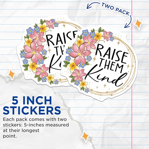 (2 Pack) Raise Them Kind Stickers - Inspirational Quote Stickers - Floral Art Stickers - 5" On Longest Side - Sticks to Smooth Flat Surfaces - Made in USA - BMCS4163