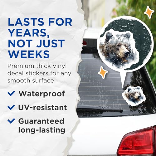 (2 Pack) Bear Mountain Stickers - Wildlife Adventure Decal - Nature Lover Decoration - 5" On Longest Side - Sticks to Smooth Flat Surfaces - Made in USA - BMCS3808