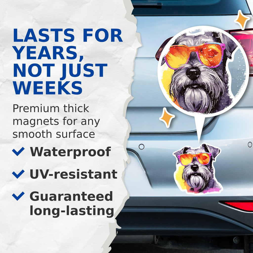 (2 Pack) Miniature Schnauzer Dog Magnets - Miniature Schnauzer with Sunglasses - Choose FromOver 100 Dog Breeds - 5" On Longest Side - Premium Magnet - Made in USA - MAG0371