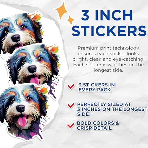 (3 Pack) Bernese Mountain Dog Decals - Colorful Dog Art - Laptop Decal - 3 Inches On Longest Side - Easy Peel & Apply - Made in USA - 3MCS0748
