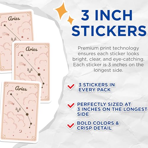 (3 Pack) Aries Constellation Decals - Zodiac Sign Art - Astrology Laptop Sticker - 3 Inches On Longest Side - Easy Peel & Apply - Made in USA - 3MCS8383