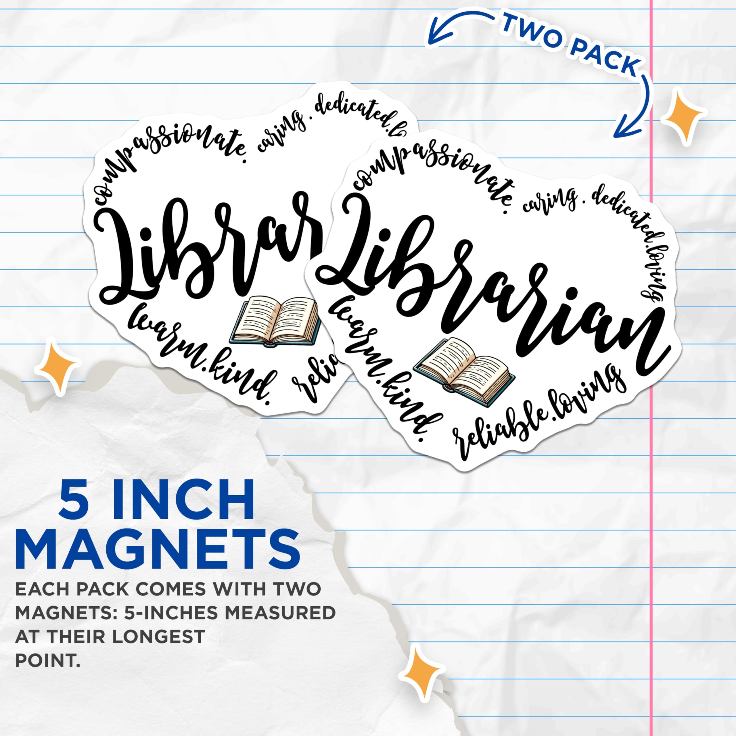 (2 Pack) Librarian Magnets - Heart Librarian Decor - Librarian Appreciation - 5" On Longest Side - Premium Magnet - for Cars, Refrigerators, Toolboxes, Lockers - Made in USA - MAG15374