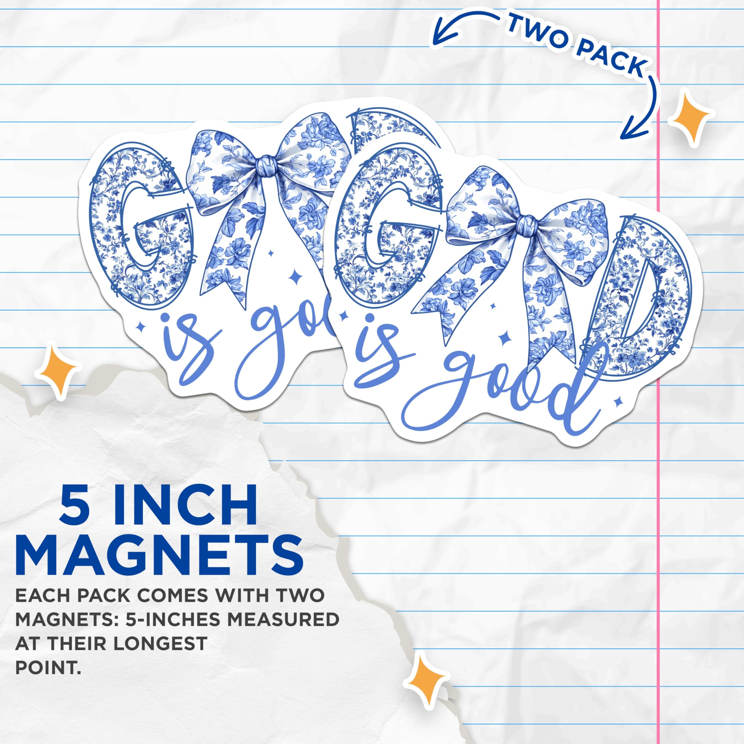 (2 Pack) God is Good Magnets - Christian Faith Decor - Blue White Chinoiserie Style - 5 Inches On Longest Side - Thick Durable Magnet - Made in USA - MAG25638