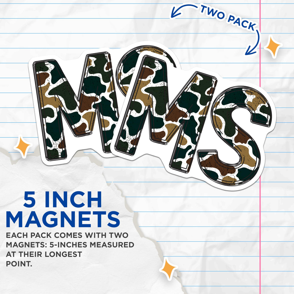 (2 Pack) MS Camouflage Magnets - Military Style Decor - Personalized Initial Art - Alphabet Letter M S - Unique Grunge Print - 5 Inches On Longest Side - Thick Durable Magnet - Made in USA - MAG20349