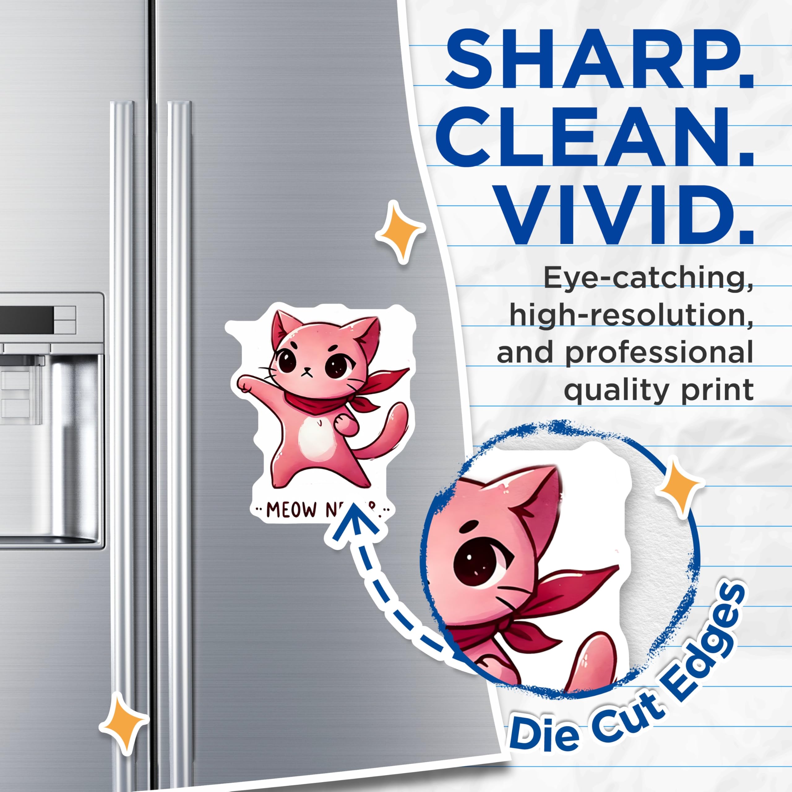 (2 Pack) Meow Never Magnets - Funny Cat Saying - Rebellious Kitty Home Decor - 5" On Longest Side - Premium Magnet - for Cars, Refrigerators, Toolboxes, Lockers - Made in USA - MAG15528
