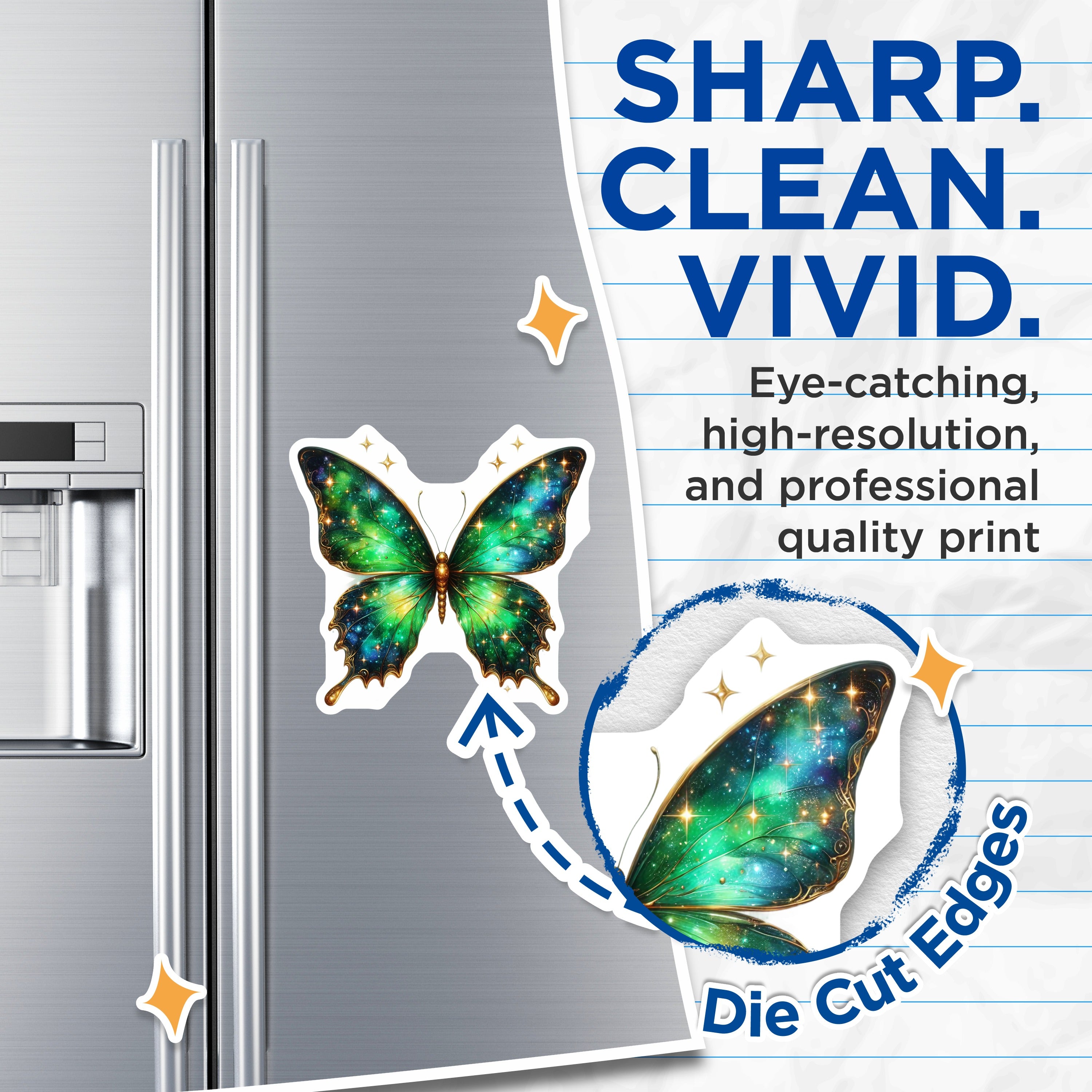 (2 Pack) Galaxy Butterfly Magnets - Celestial Fridge Decor - Whimsical Magical Nature Art - 5 Inches On Longest Side - Thick Durable Magnet - Made in USA - MAG38714