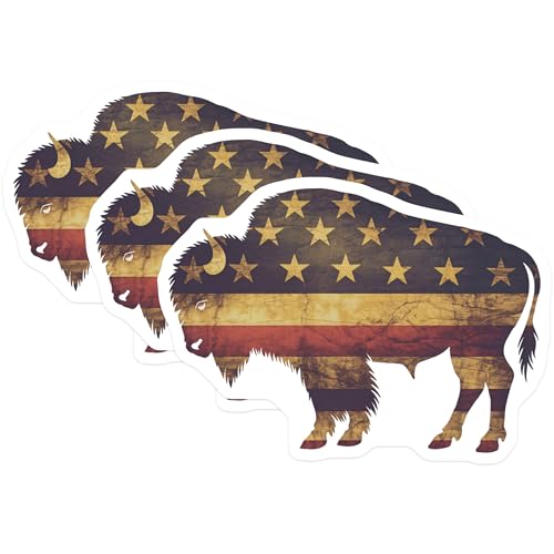 (3 Pack) American Flag Buffalo Decals - USA Bison - Patriotic Laptop Decal - 3 Inches On Longest Side - Easy Peel & Apply - Made in USA - 3MCS8331