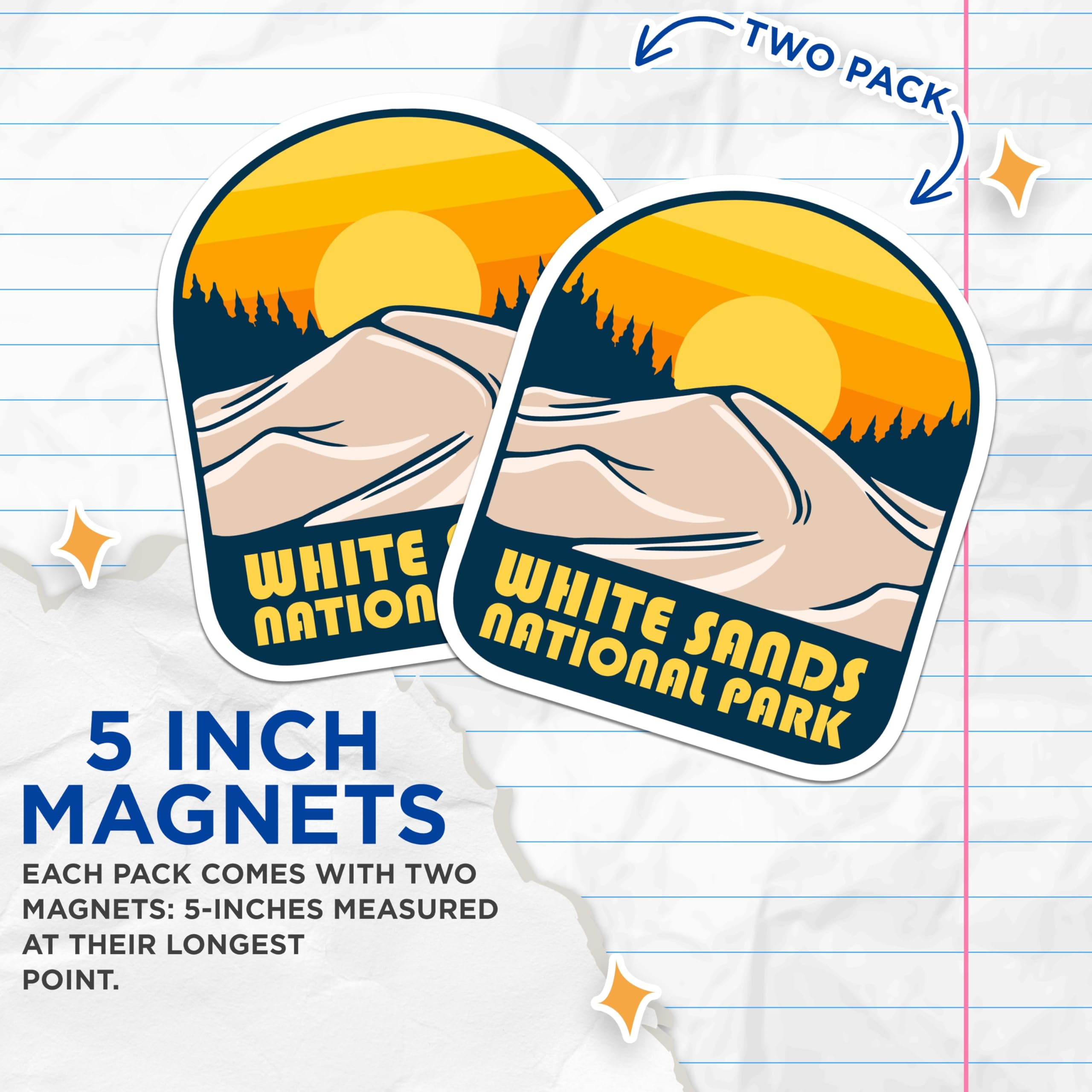 (2 Pack) White Sands National Park Magnets - USA Travel Souvenir - Fridge Decor - 5" On Longest Side - Premium Magnet - for Cars, Refrigerators, Toolboxes, Lockers - Made in USA - MAG17702