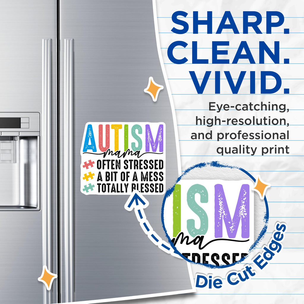 (2 Pack) Autism Mama Magnets - Often Stressed A Bit of A Mess - Totally Blessed Magnets - 5" On Longest Side - Premium Magnet - for Cars, Refrigerators, Toolboxes, Lockers - Made in USA - MAG16696