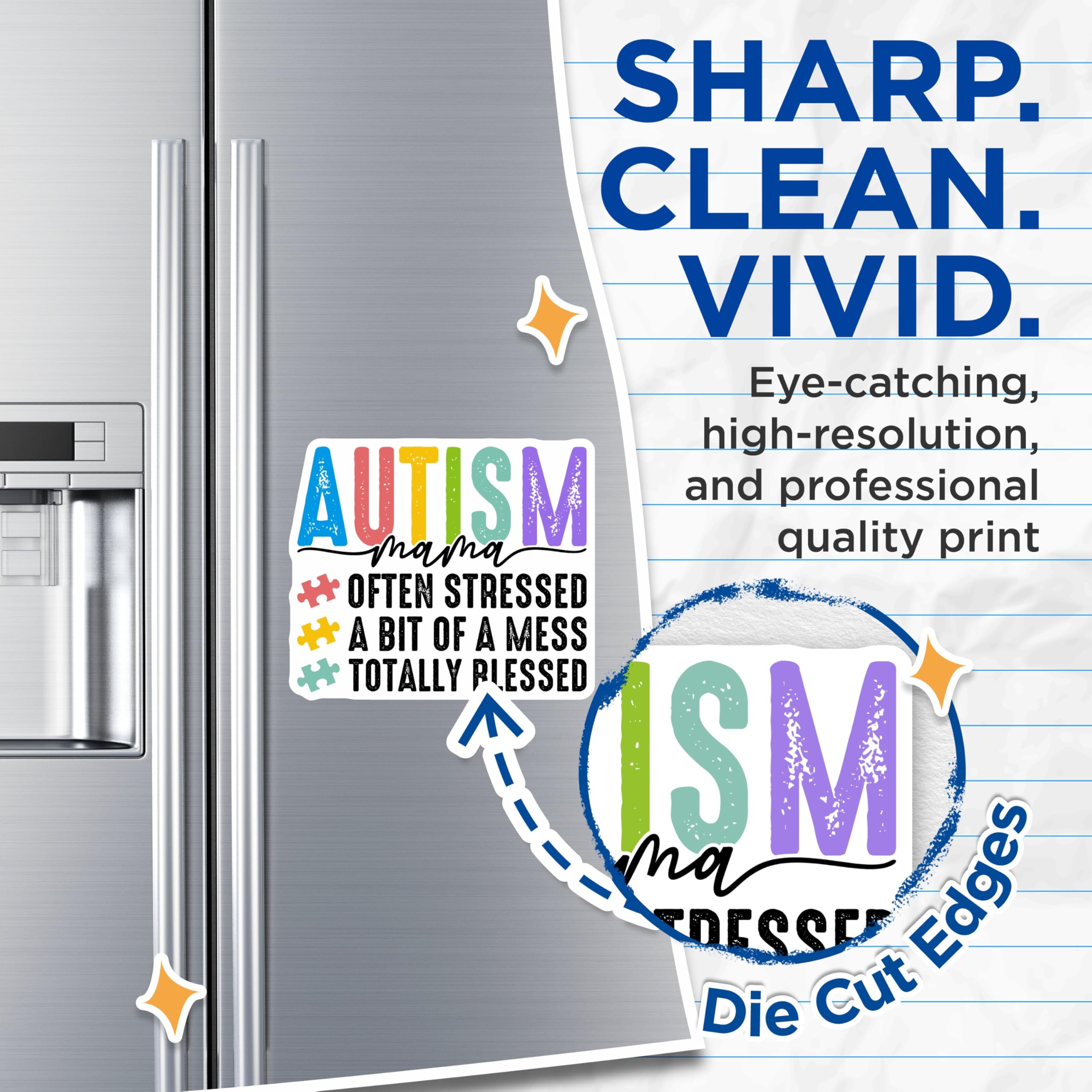 (2 Pack) Autism Mama Magnets - Often Stressed A Bit of A Mess - Totally Blessed Magnets - 5" On Longest Side - Premium Magnet - for Cars, Refrigerators, Toolboxes, Lockers - Made in USA - MAG16696