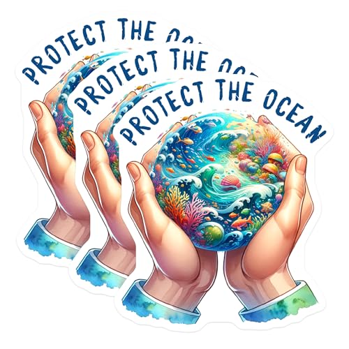 (3 Pack) Protect Ocean Decals - Save Sea Life - Environmental Awareness - 3 Inches On Longest Side - Easy Peel & Apply - Made in USA - 3MCS6711