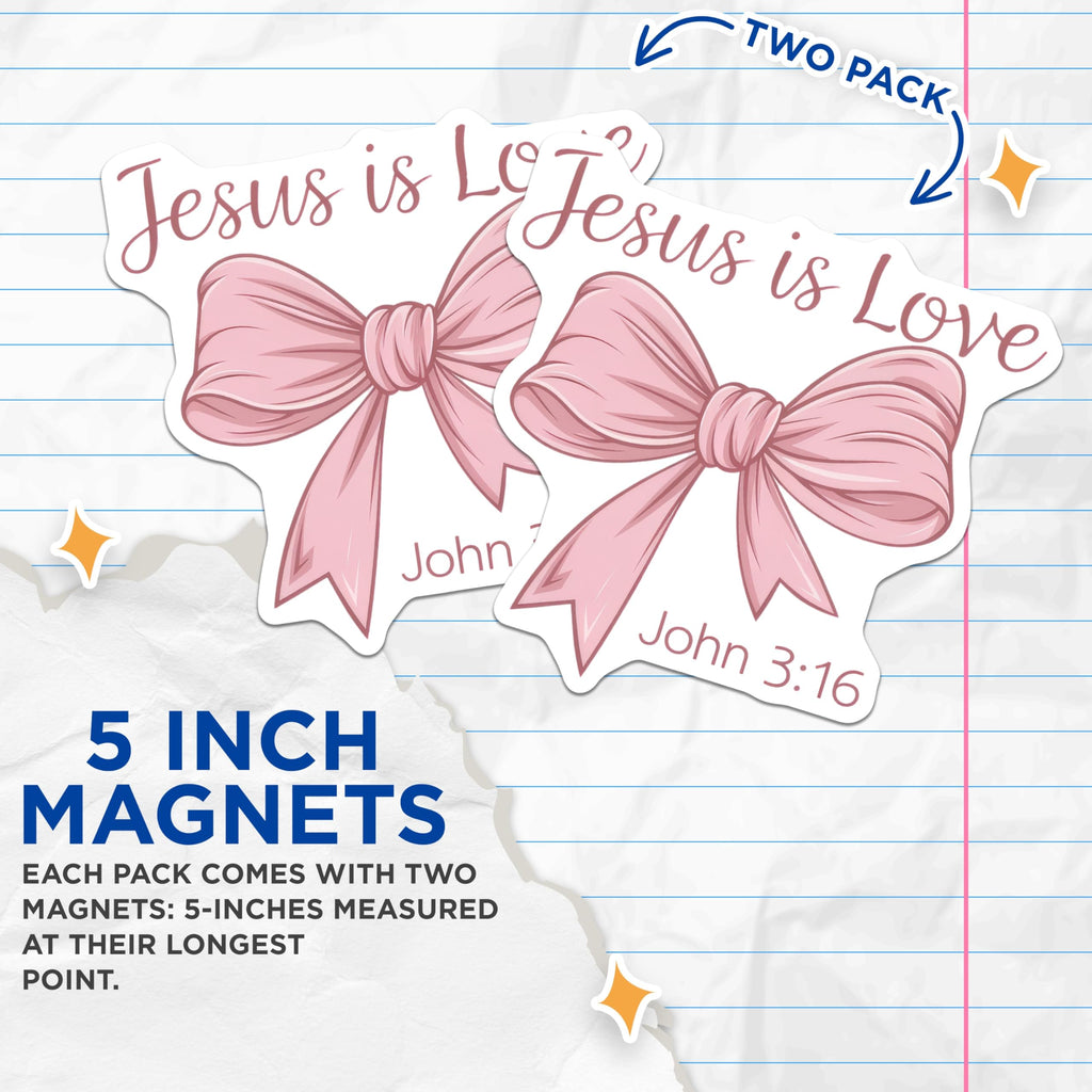 (2 Pack) Jesus is Love Magnets - Scripture John 3:16 Verse - Christian Faith Religious Bible Verse Decor - 5 Inches On Longest Side - Thick Durable Magnet - Made in USA - MAG26040