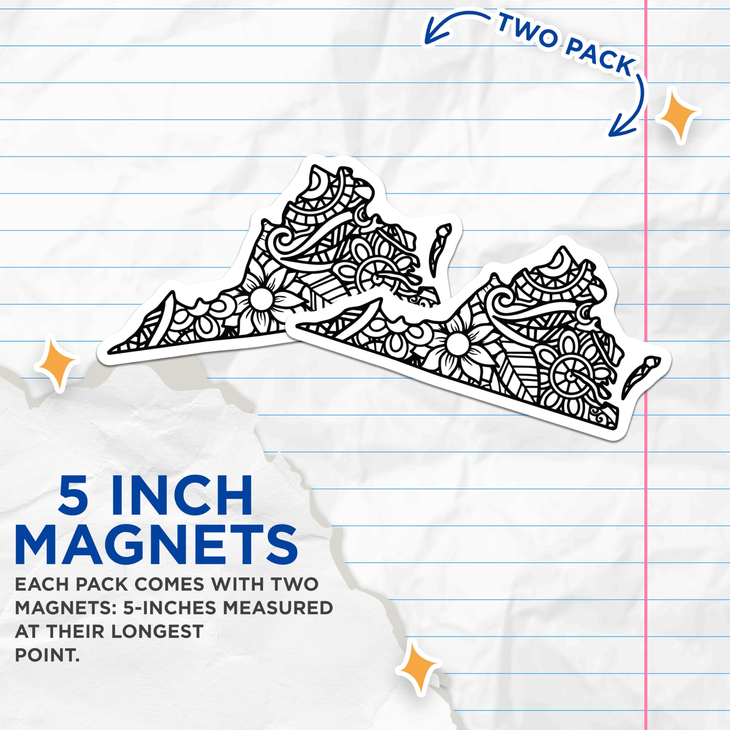 (2 Pack) Virginia State Magnets - Floral Mandala Design - Decorative Fridge Magnets - 5" On Longest Side - Premium Magnet - for Cars, Refrigerators, Toolboxes, Lockers - Made in USA - MAG18032