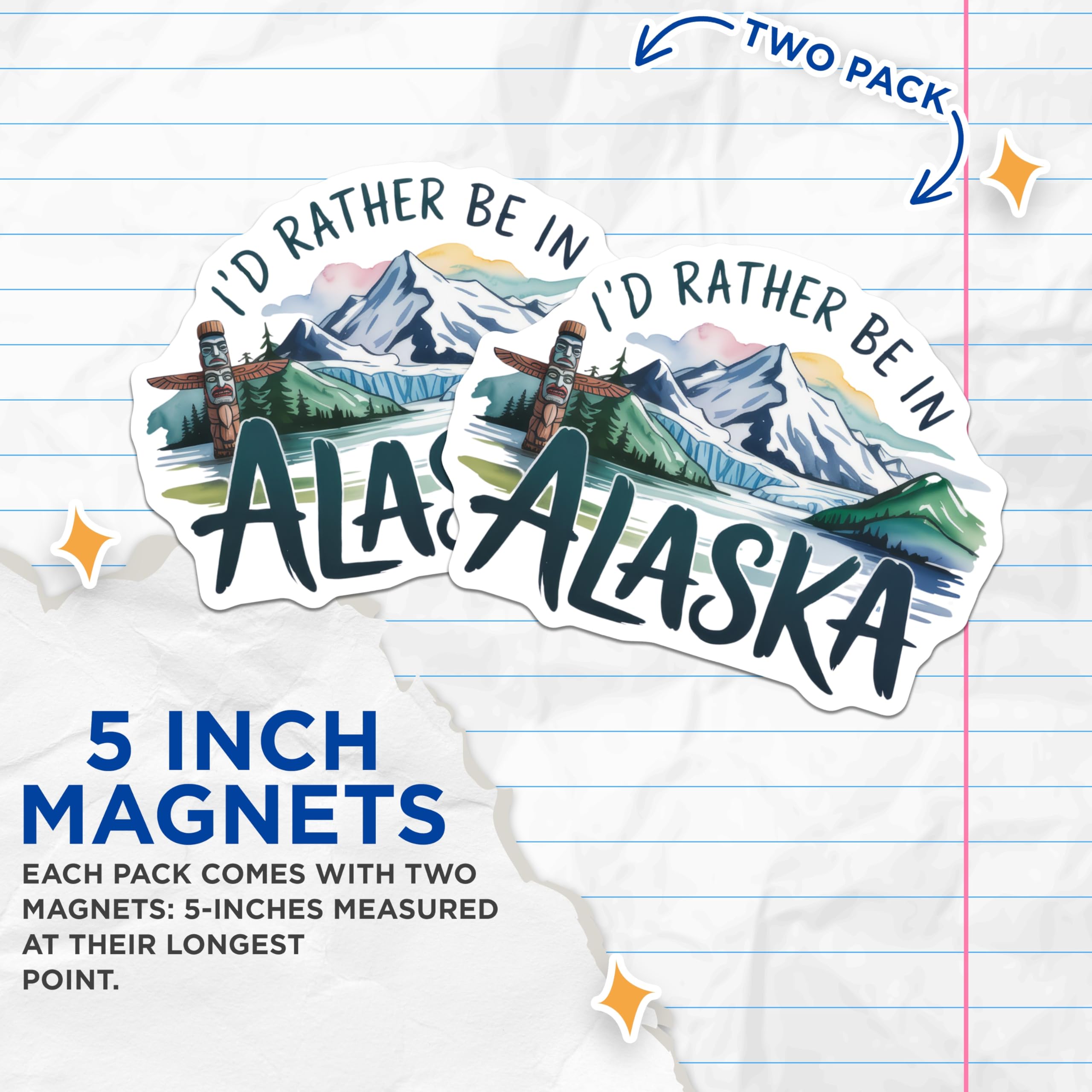 (2 Pack) Alaska Travel Magnets - Alaskan Totem Pole Art - I'd Rather Be in Alaska Souvenir - 5" On Longest Side - Premium Magnet - for Cars, Refrigerators, Toolboxes, Lockers - Made in USA - MAG17936