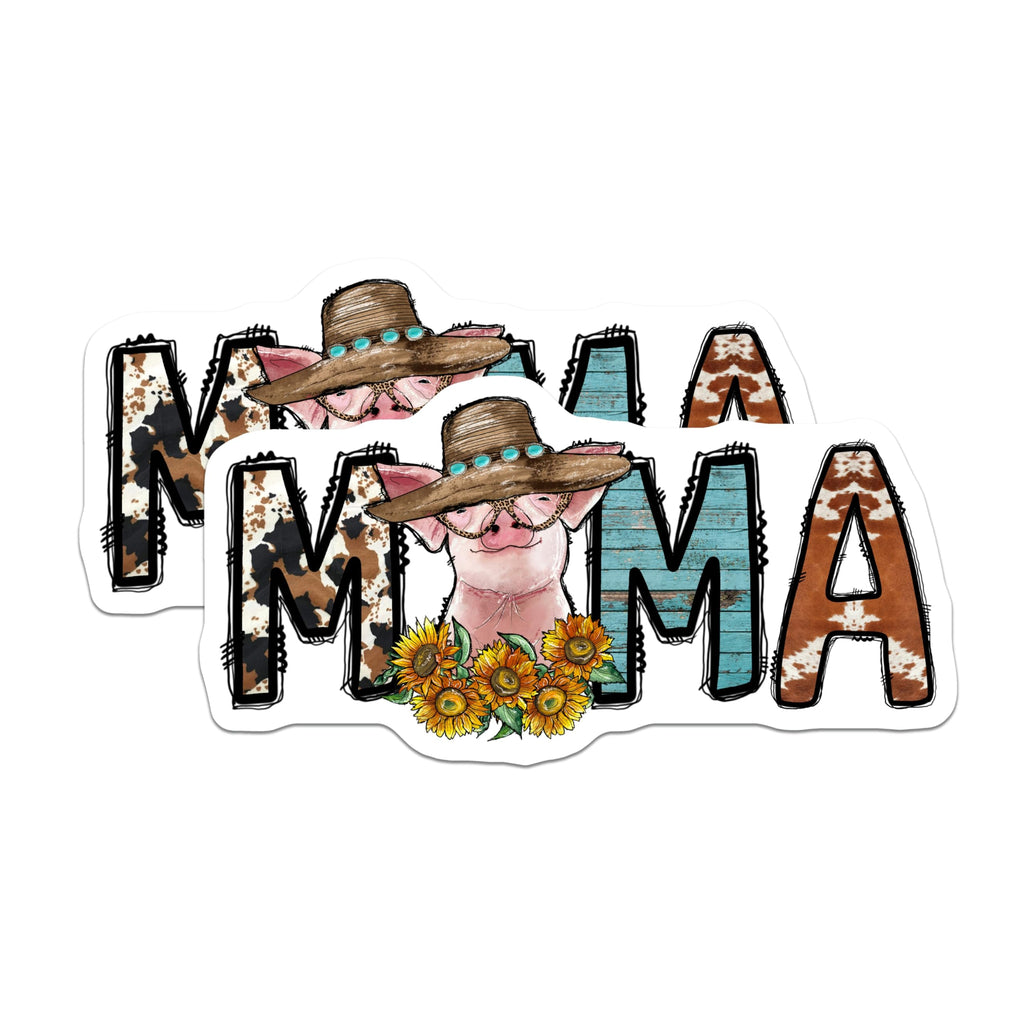 (2 Pack) Mama Magnets - Farmhouse Pig Design - Western Cow Print Sunflowers Accent - 5 Inches On Longest Side - Thick Durable Magnet - Made in USA - MAG23299
