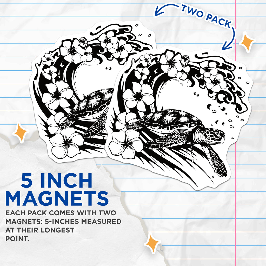 (2 Pack) Hawaiian Sea Turtle Magnets - Ocean Animal Decor - Tropical Flower Fridge Decor - Beach House Decor - 5 Inches On Longest Side - Thick Durable Magnet - Made in USA - MAG36948
