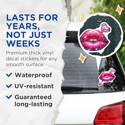 (2 Pack) Lip Stickers - Heart Lipstick Stickers - Romantic Lip Art Stickers - 5" On Longest Side - Sticks to Any Smooth Flat Surface - Made in USA - BMCS3388