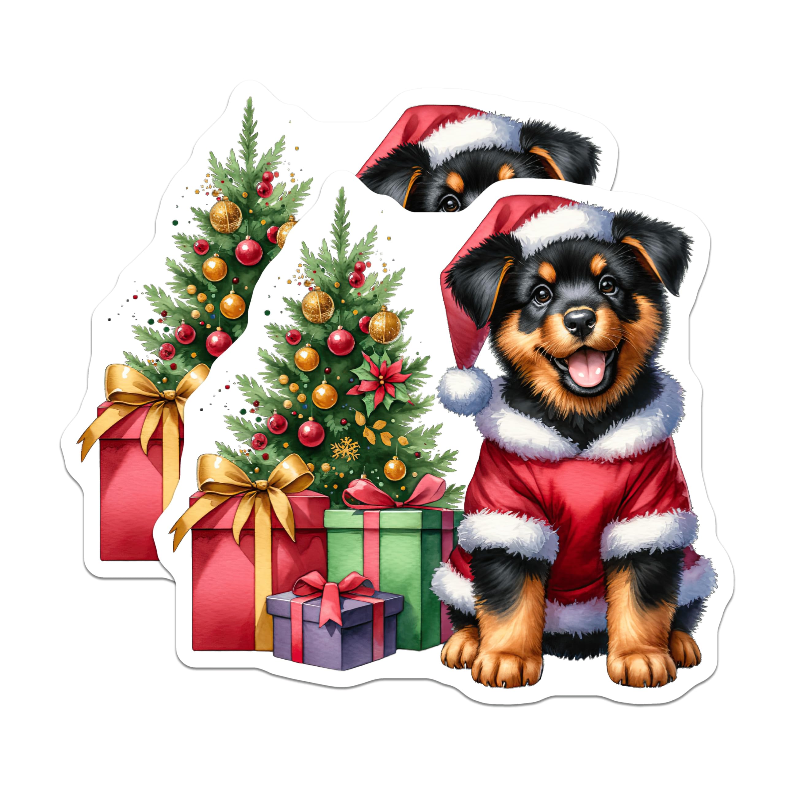 (2 Pack) Christmas Puppy Magnets - Santa Dog Holiday Decor - Cute Rottie Pet Lover Seasonal Kitchen Fridge Accent - 5 Inches On Longest Side - Thick Durable Magnet - Made in USA - MAG26107
