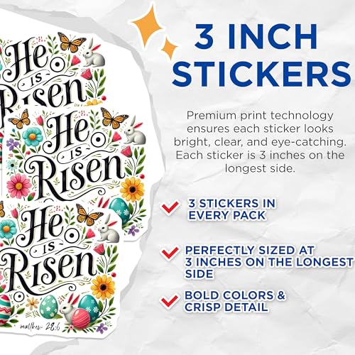 (3 Pack) He is Risen Decals - Easter Decorations - Easter Bunny Decal - 3 Inches On Longest Side - Easy Peel & Apply - Made in USA - 3MCS7591