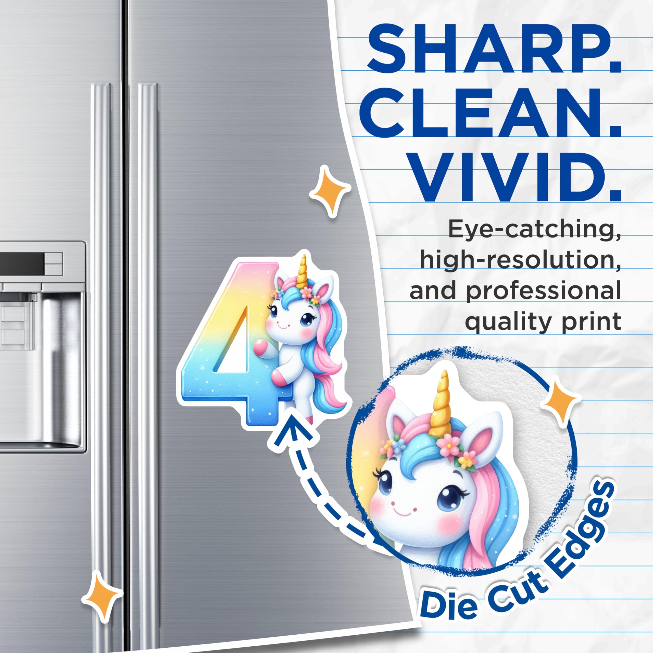 (2 Pack) Unicorn Number 4 Magnets - Fourth Birthday Party Decor - Cute Unicorn Magnets - 5" On Longest Side - Premium Magnet - for Cars, Refrigerators, Toolboxes, Lockers - Made in USA - MAG15725