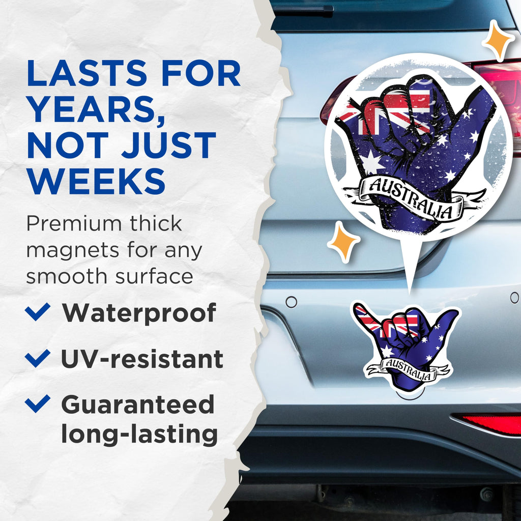 (2 Pack) Australia Hang Loose Magnets - Australian Flag Shaka - Souvenir Novelty - 5" On Longest Side - Premium Magnet - for Cars, Refrigerators, Toolboxes, Lockers - Made in USA - MAG18060