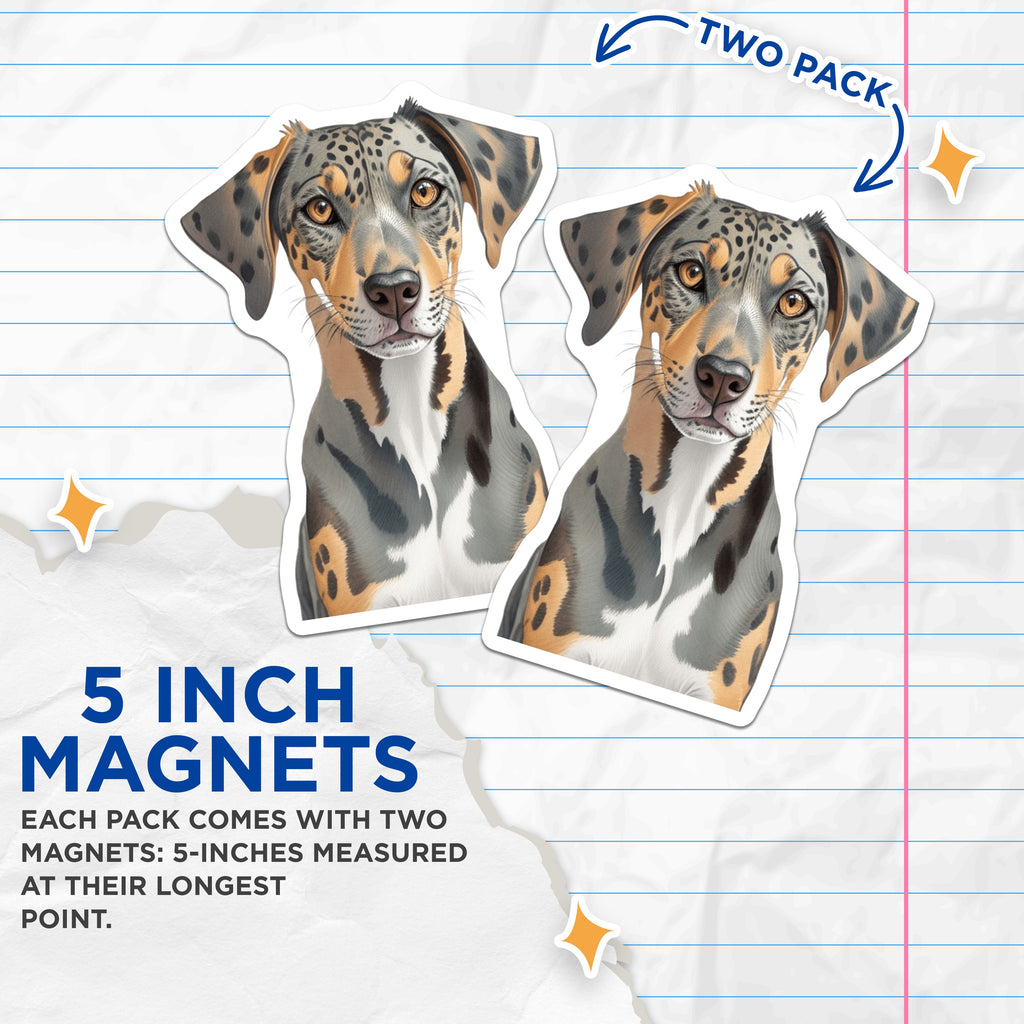 (2 Pack) Catahoula Magnets - Merle Leopard Dog Art - Pet Lover Decor - Unique Canine Illustration - 5 Inches On Longest Side - Thick Durable Magnet - Made in USA - MAG36700