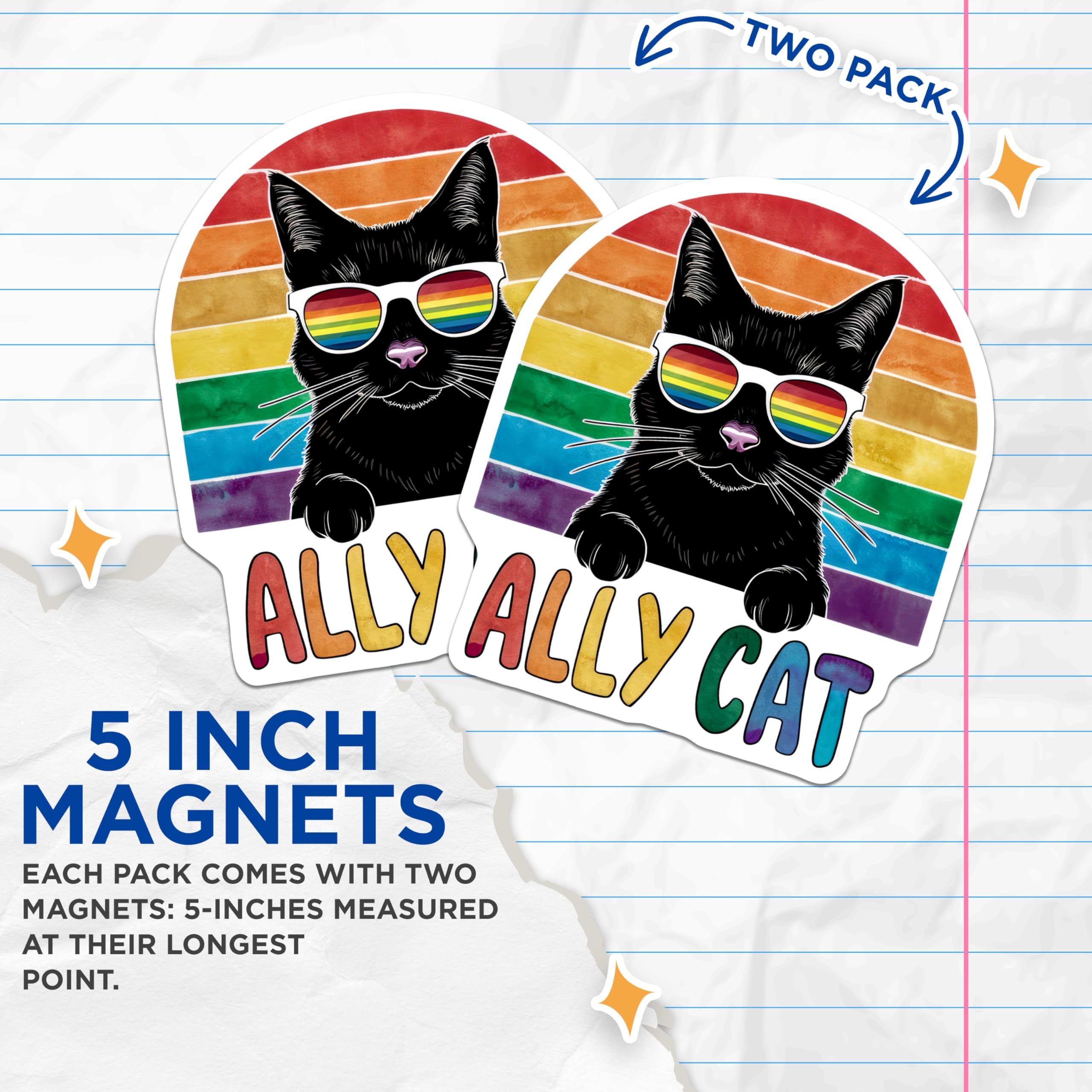 (2 Pack) Ally Cat Decor Magnet - 5" On Longest Side - Sticks to Smooth Flat Surfaces - Made in USA - MAG9546
