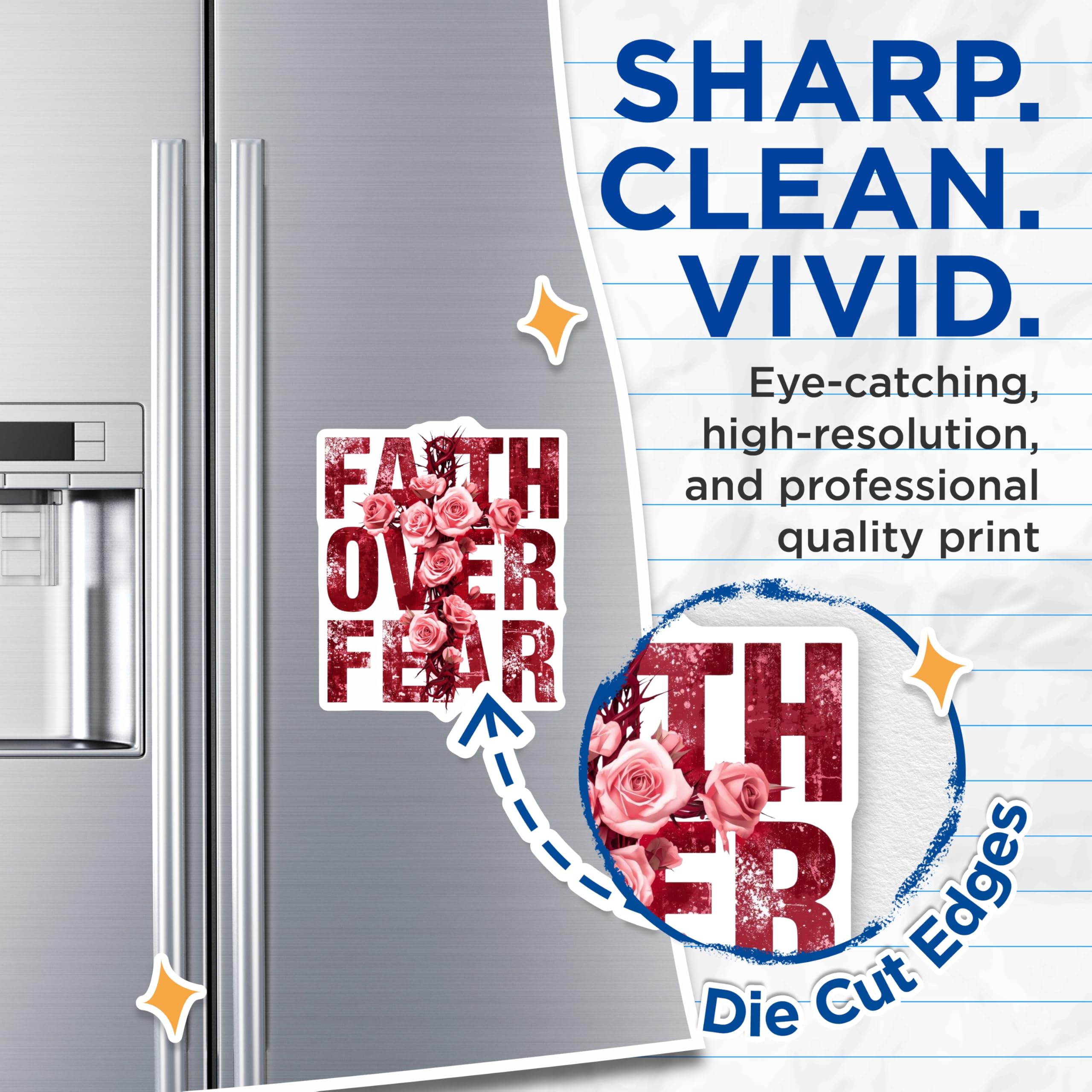 (2 Pack) Faith Over Fear Magnets - Christian Religious Decor - Inspirational Scripture Art - 5 Inches On Longest Side - Thick Durable Magnet - Made in USA - MAG19538
