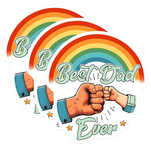 (3 Pack) Best Dad Ever Decals - Rainbow Fist Bump - Father Figure Decal - 3 Inches On Longest Side - Easy Peel & Apply - Made in USA - 3MCS6240