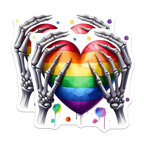 (2 Pack) Rainbow Heart Skeleton Hands Magnets - LGBT Pride Decor - Skeleton Art Fridge Magnets - 5" On Longest Side - for Cars, Fridges, Toolboxes - Made in USA - MAG7272