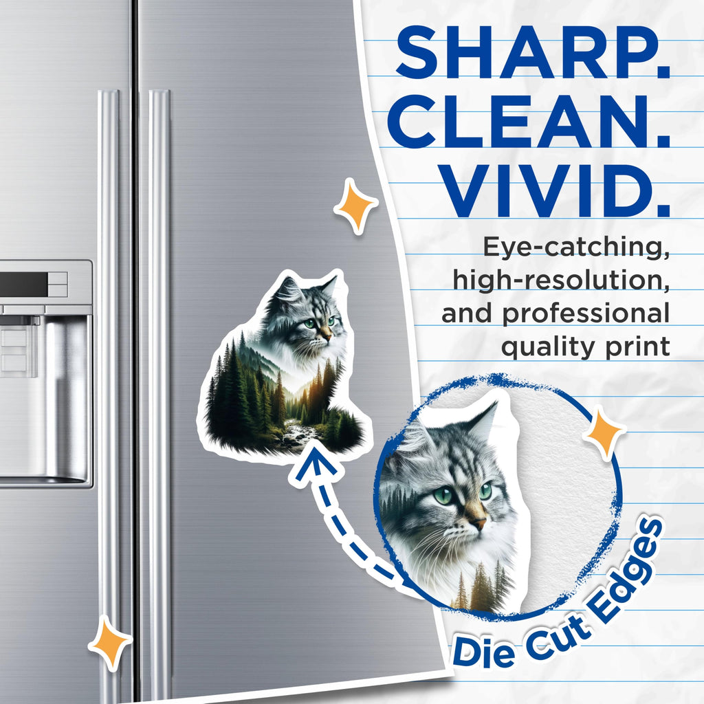 (2 Pack) Cat and Forest Magnets - Nature Inspired Art - Fridge Home Decor - 5" On Longest Side - Premium Magnet - for Cars, Refrigerators, Toolboxes, Lockers - Made in USA - MAG15129