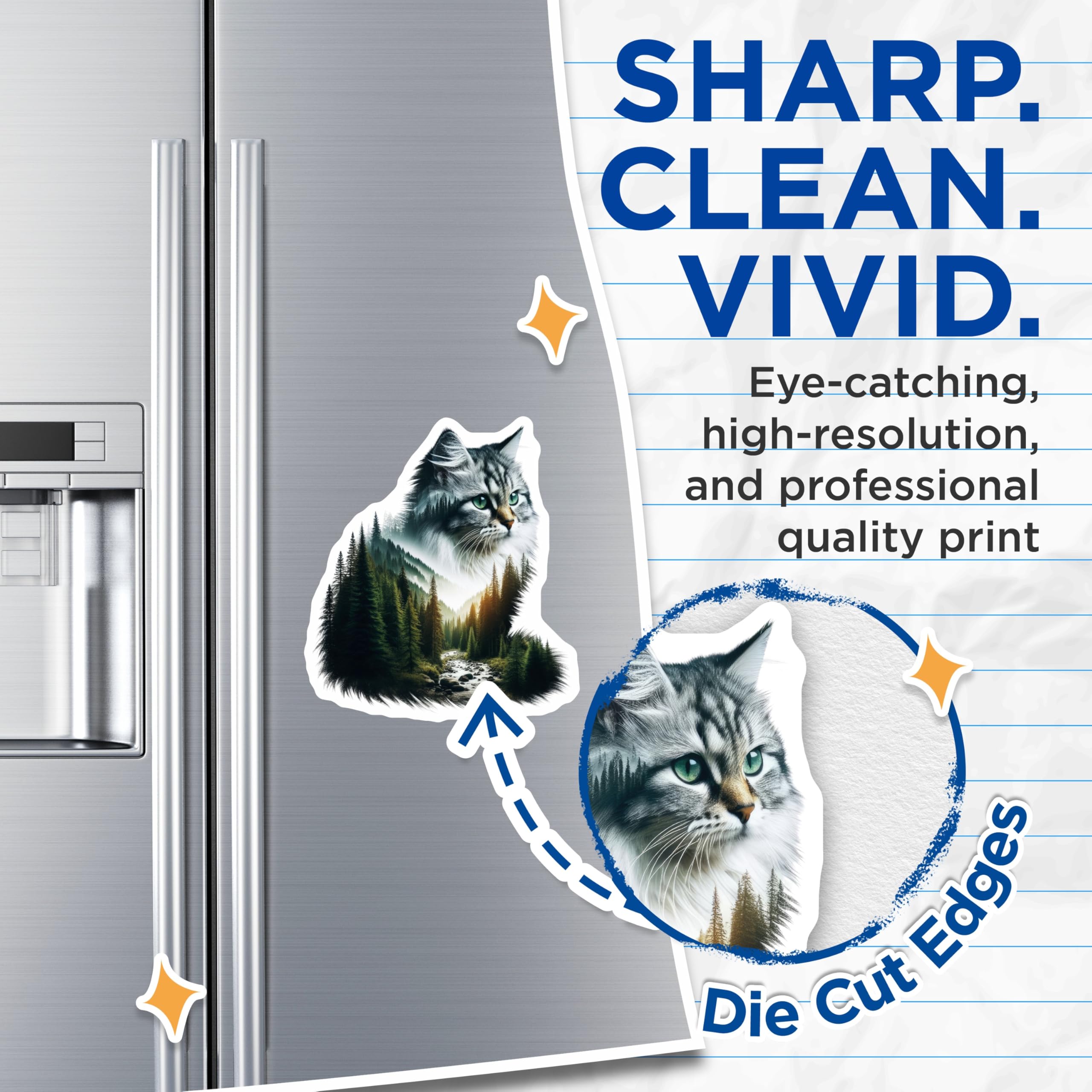 (2 Pack) Cat and Forest Magnets - Nature Inspired Art - Fridge Home Decor - 5" On Longest Side - Premium Magnet - for Cars, Refrigerators, Toolboxes, Lockers - Made in USA - MAG15129