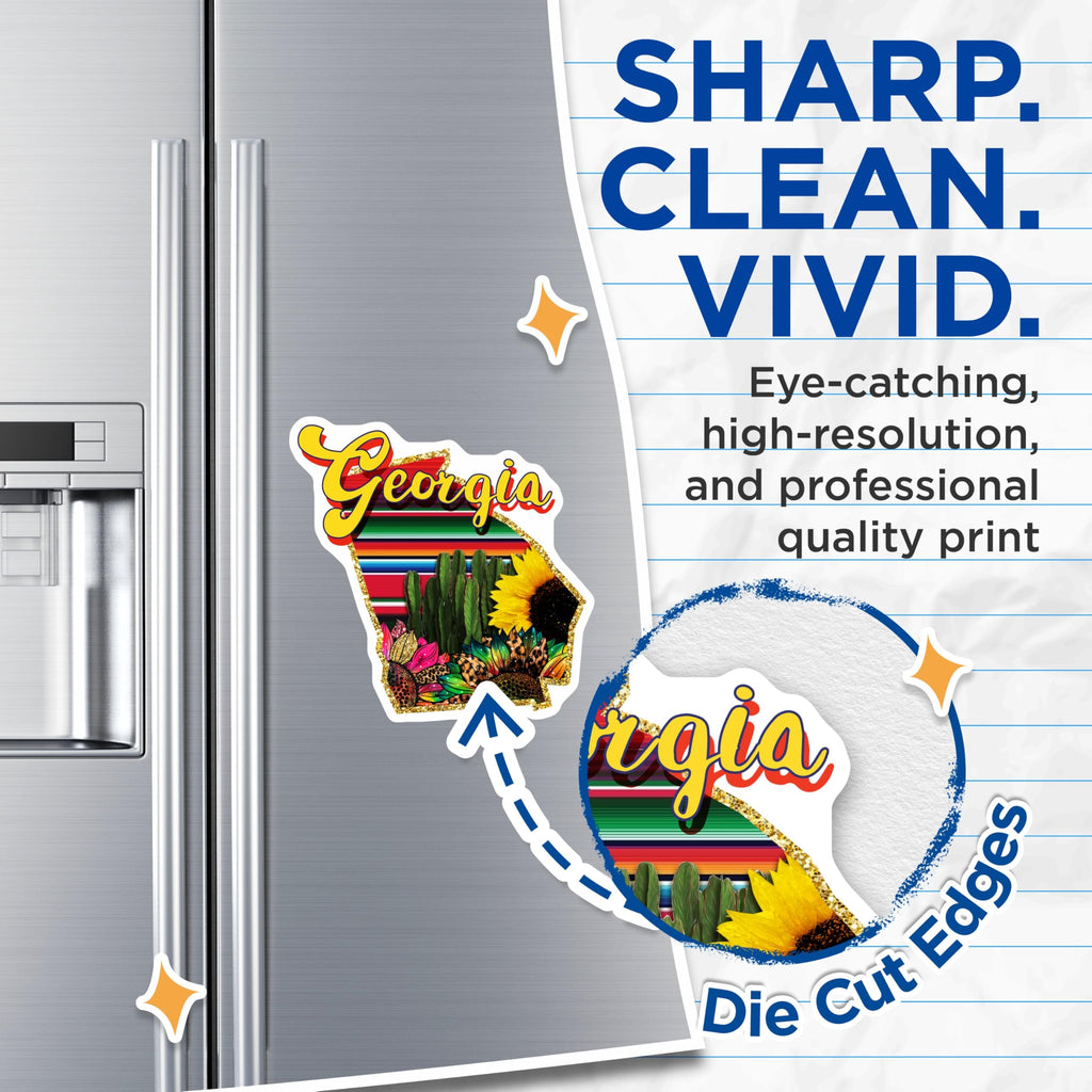 (2 Pack) Georgia State Magnets - Southwest Flair - Cactus Sunflower Decoration - 5" On Longest Side - Premium Magnet - for Cars, Refrigerators, Toolboxes, Lockers - Made in USA - MAG17399