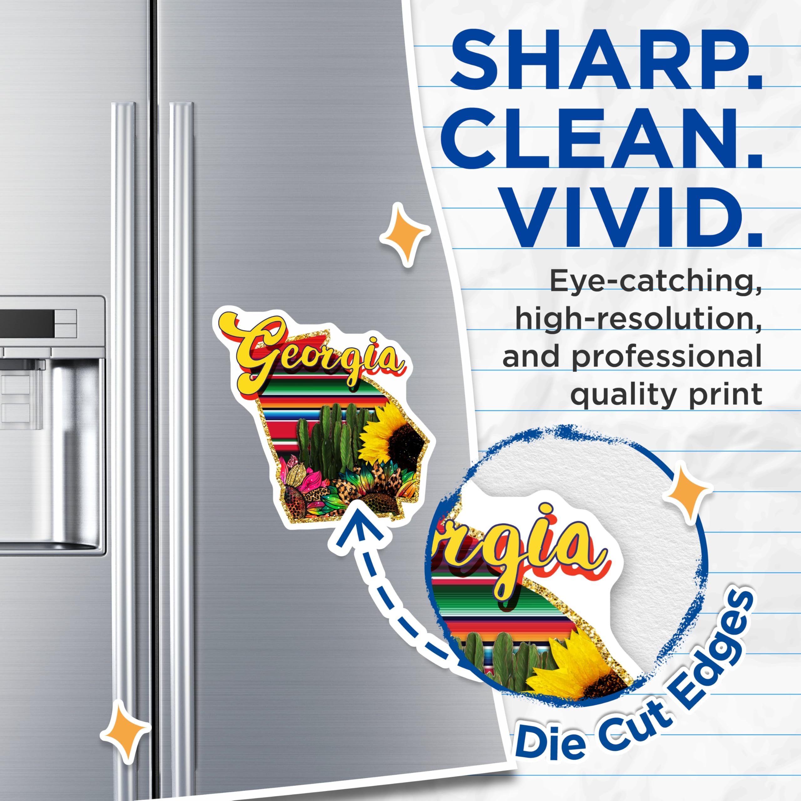 (2 Pack) Georgia State Magnets - Southwest Flair - Cactus Sunflower Decoration - 5" On Longest Side - Premium Magnet - for Cars, Refrigerators, Toolboxes, Lockers - Made in USA - MAG17399