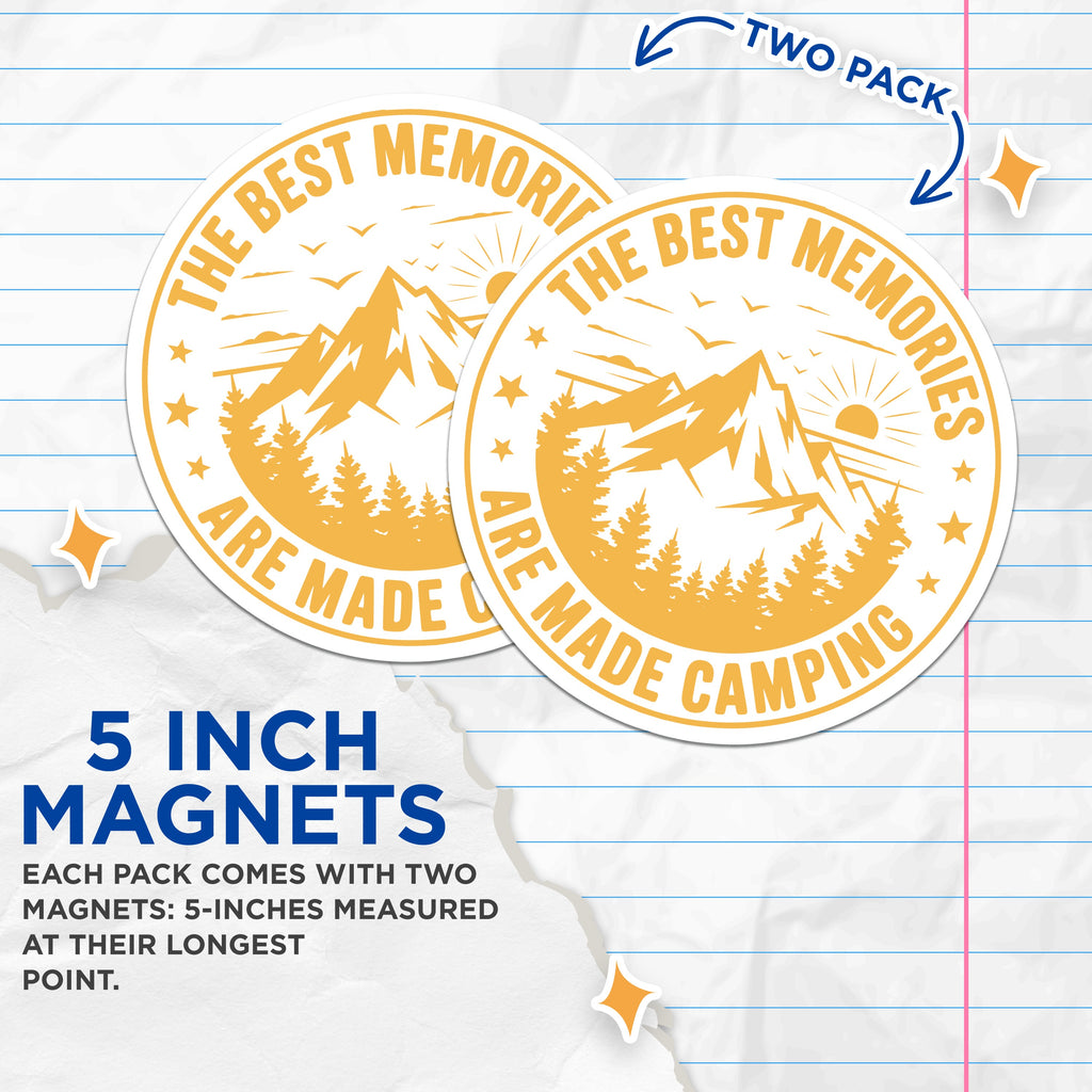 (2 Pack) Camping Memories Magnets - Mountain Adventure Decor - Outdoor Lover Refrigerator Magnet - 5 Inches On Longest Side - Thick Durable Magnet - Made in USA - MAG37716