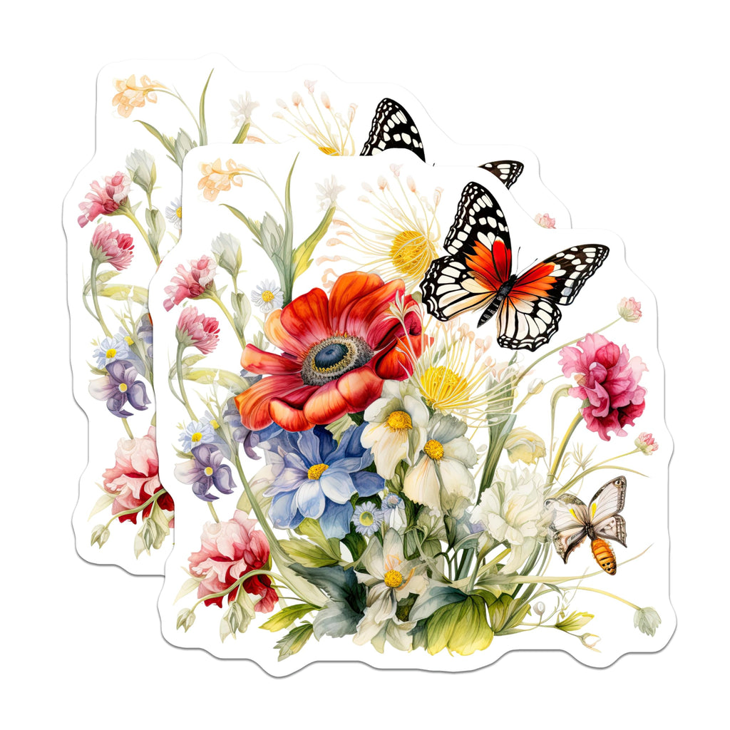 (2 Pack) Floral Bouquet Magnets - Butterfly Flower Art - Fridge Magnets Home Decor - 5" On Longest Side - Premium Magnet - for Cars, Refrigerators, Toolboxes, Lockers - Made in USA - MAG16013