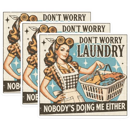 (3 Pack) Laundry Decals - Pinup Girl Decal - Retro Housewife Decal - 3 Inches On Longest Side - Easy Peel & Apply - Made in USA - 3MCS1031