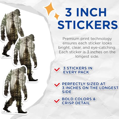 (3 Pack) Bigfoot Decals - Sasquatch Silhouette - Forest Trees Decal - 3 Inches On Longest Side - Easy Peel & Apply - Made in USA - 3MCS0610