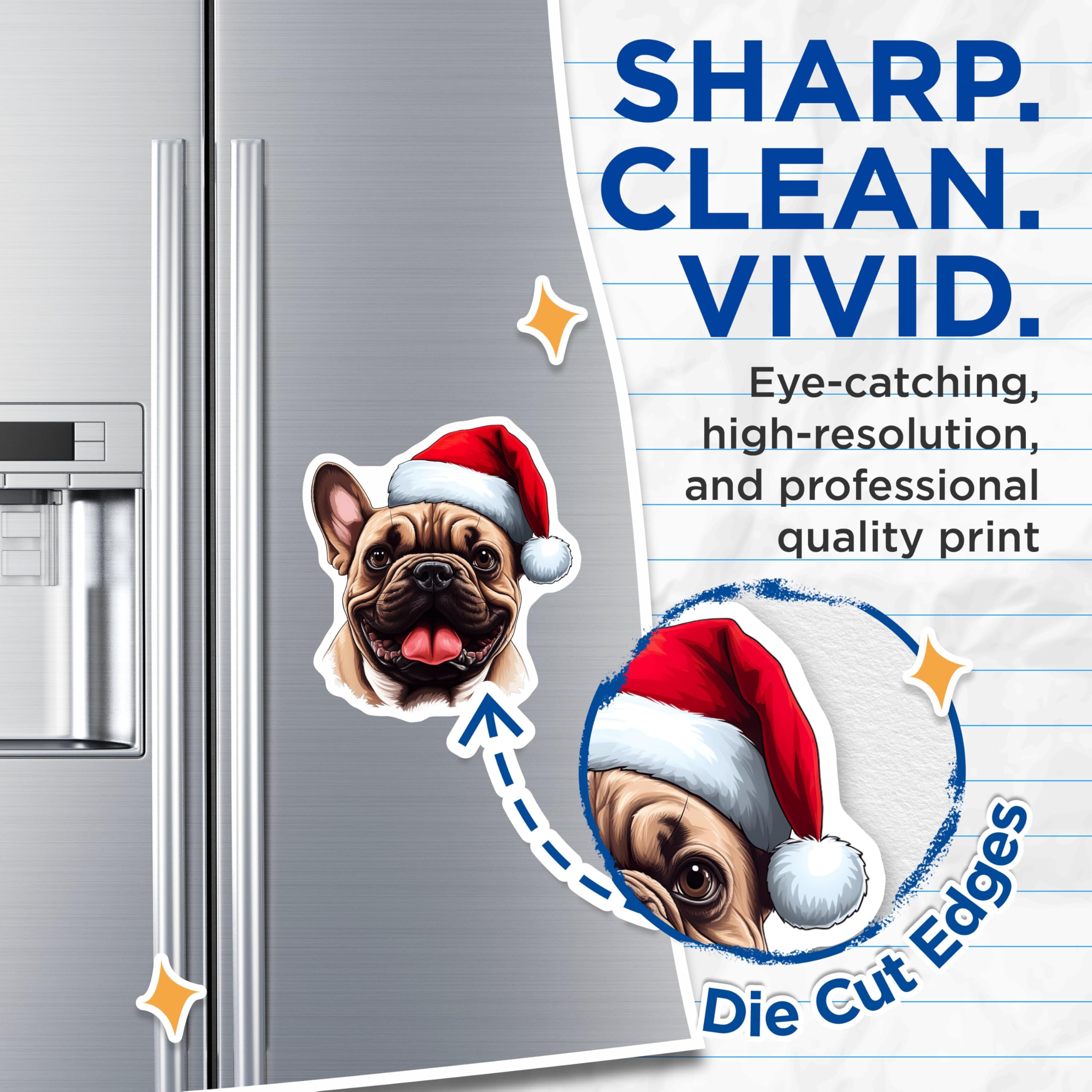 (2 Pack) French Bulldog Christmas Magnets - Santa Hat Dog Holiday Decor - Pet Lover Refrigerator Decor - 5 Inches On Longest Side - Thick Durable Magnet - Made in USA - MAG25384