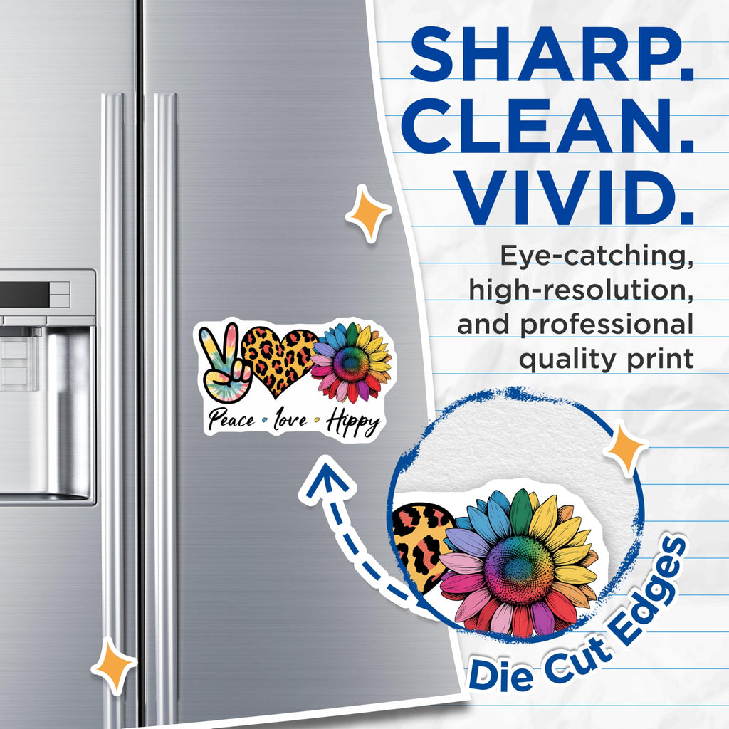(2 Pack) Peace Love Hippy Magnets - Tie Dye Peace Sign - Leopard Heart Rainbow Sunflower - 5" On Longest Side - Premium Magnet - for Cars, Refrigerators, Toolboxes, Lockers - Made in USA - MAG14841