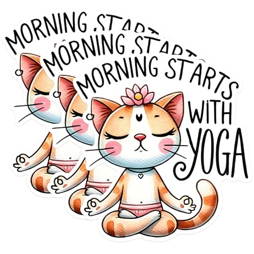 (3 Pack) Yoga Cat Decals - Meditation Kitty Stickers - Laptop Decal - 3 Inches On Longest Side - Easy Peel & Apply - Made in USA - 3MCS1291
