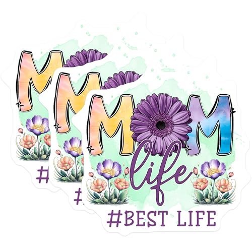 (3 Pack) Mom Life Decals - Flower Mama Decals - Best Life Sticker - 3 Inches On Longest Side - Easy Peel & Apply - Made in USA - 3MCS6476