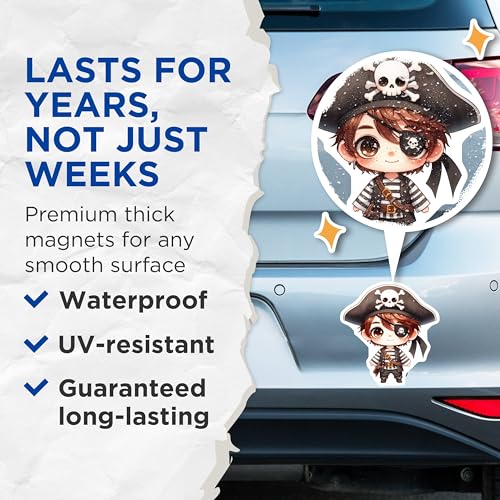 (2 Pack) Cute Pirate Magnets - Adorable Pirate Illustration - Fun Decorative Magnets for Fridge - Pirate-Themed Magnet Set - 5" On Longest Side - for Cars, Fridges, Toolboxes - Made in USA - MAG6789