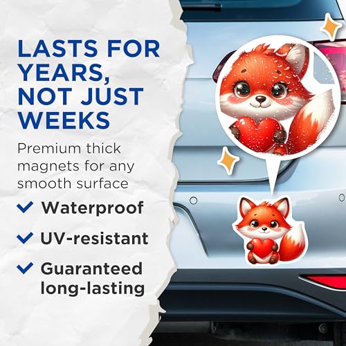 (2 Pack) Cute Fox Holding Heart Magnets - Animal Lover Magnets - Cute Fridge - 5" On Longest Side - for Cars, Fridges, Toolboxes - Made in USA - MAG3681