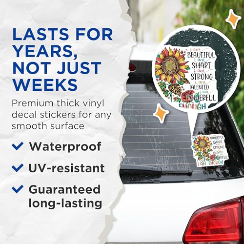 (2 Pack) Inspirational Sunflower Stickers - Motivational Quote Stickers - Positive Affirmation Stickers - 5" On Longest Side - Sticks to Smooth Flat Surfaces - Made in USA - BMCS4325