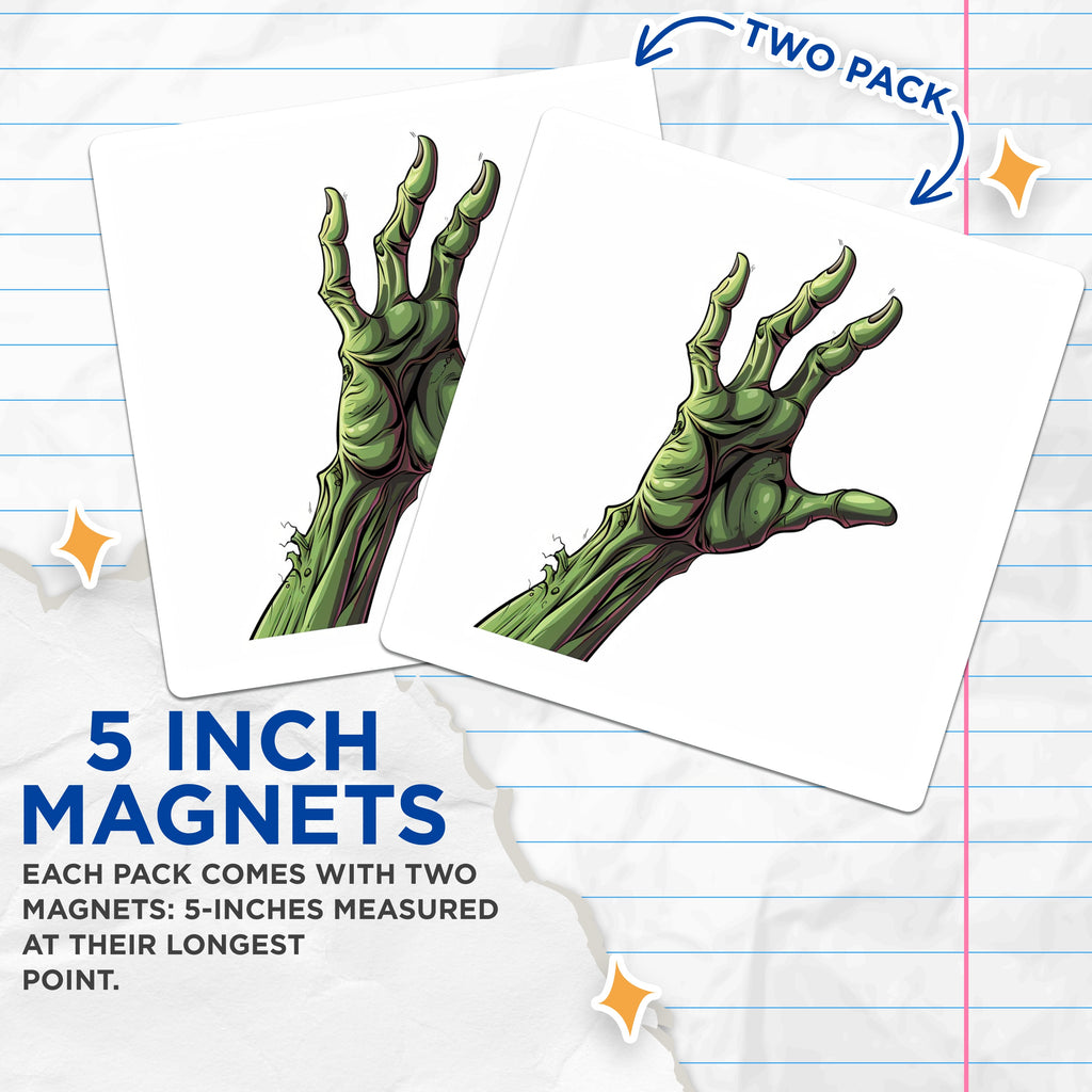 (2 Pack) Zombie Hand Magnets - Spooky Horror Decor - Halloween Fridge Accessory - 5 Inches On Longest Side - Thick Durable Magnet - Made in USA - MAG39379