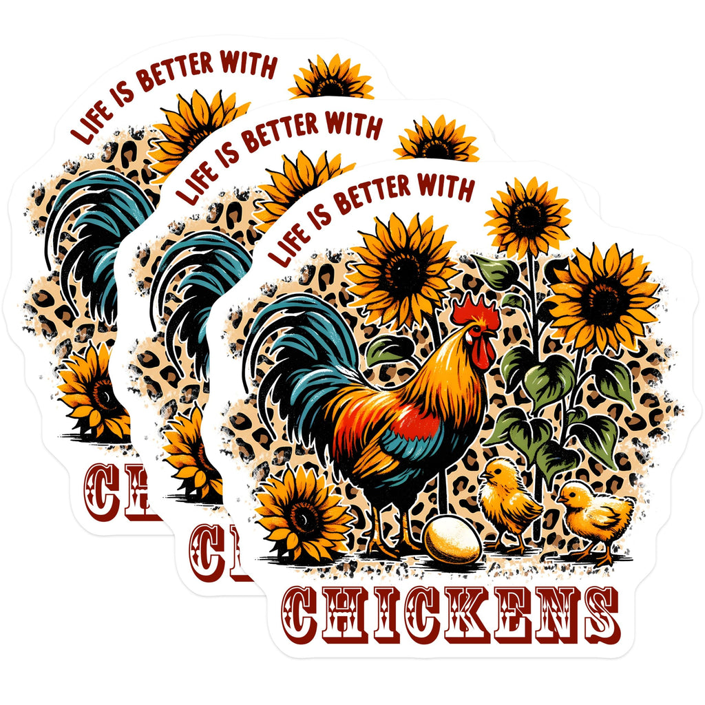 (3 Pack) Chicken Decals - Sunflower - Animal Farm - Laptop Decals - 3 Inches On Longest Side - Easy Peel & Apply - Made in USA - 3MCS8421